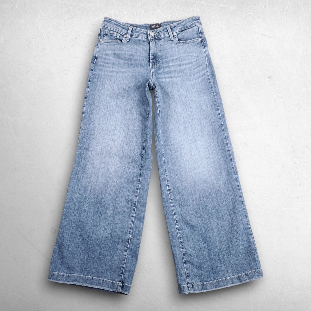 NYDJ Teresa Wide Leg Jeans Women 4 Blue Lift Tuck Stretch Denim High Rise Boho